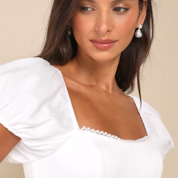 Lulus Dresses & Skirts - Lulus Adorable Poise White Pearl Puff Sleeve Mini Dress - Size S